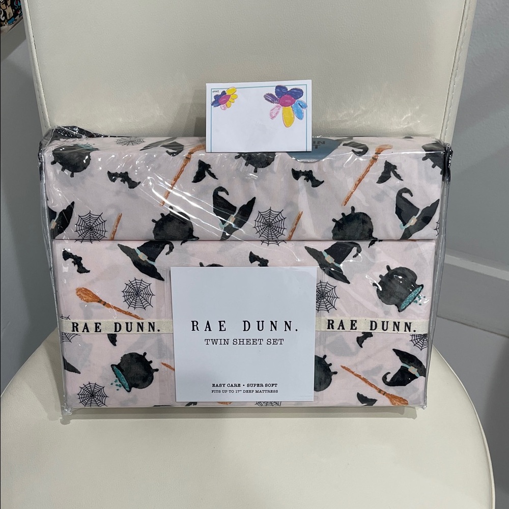 SALE! Rae Dunn Halloween Pink/Black/Orange "Toile & Trouble" TWIN Sheet Set